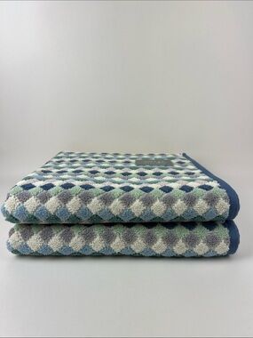 LOFT by Loftex Bath Towels Multi Color Geometric Diamond Soft Cotton 2 Pc NEW